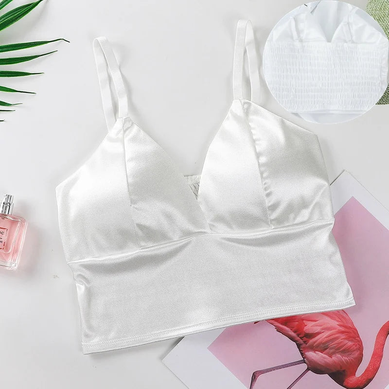 Satin Crop Top mit Polsterung & Spaghettiträgern